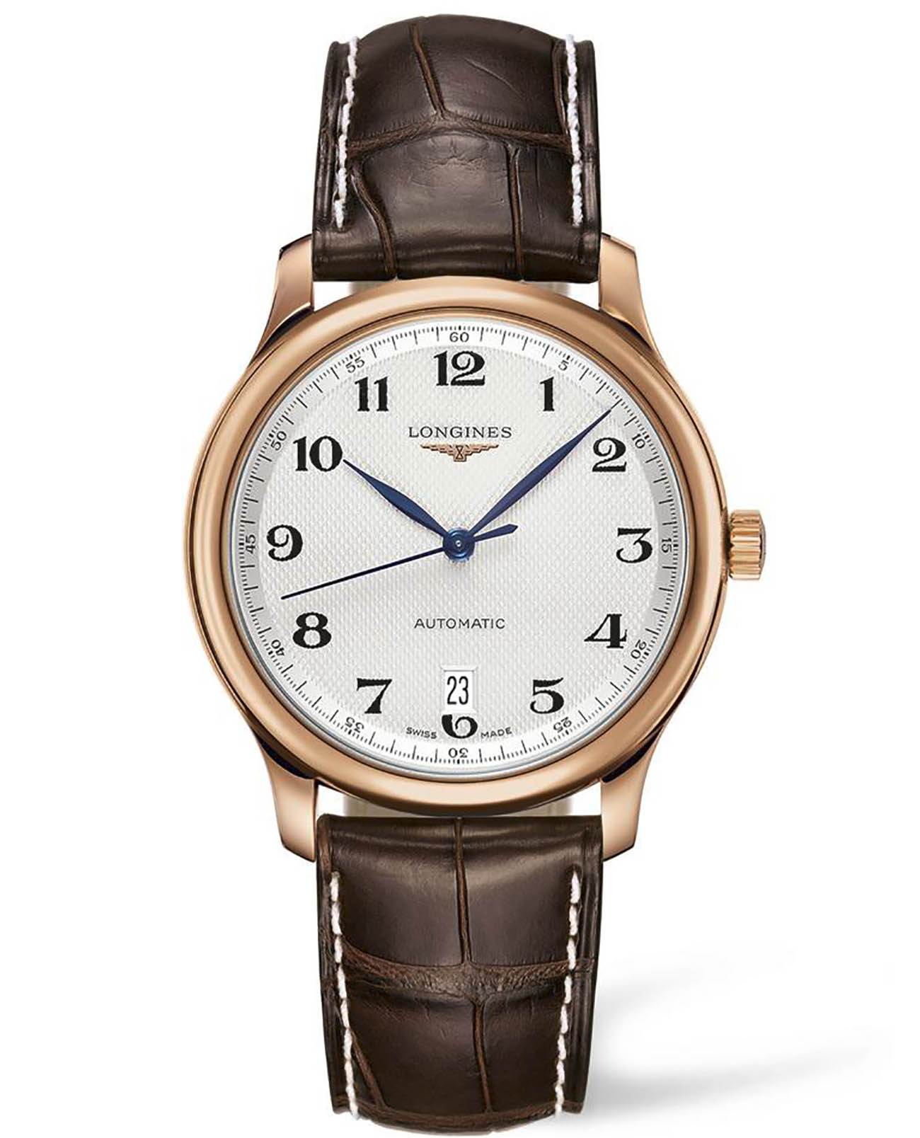 Longines Longines Master Collection L2.628.8.78.3  L26288783 механические мужские часы серебристый циферблат, браслет кожаный — вид спереди